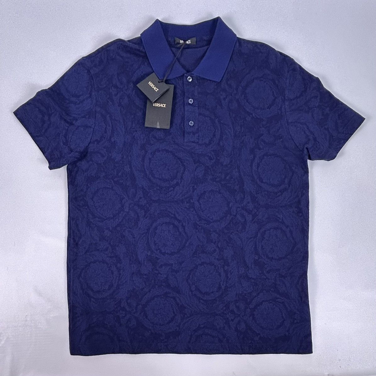 Versace Versace Barocco Jacquard pique Polo Navy Blue XL Italy Size US XL / EU 56 / 4 - 3 Thumbnail