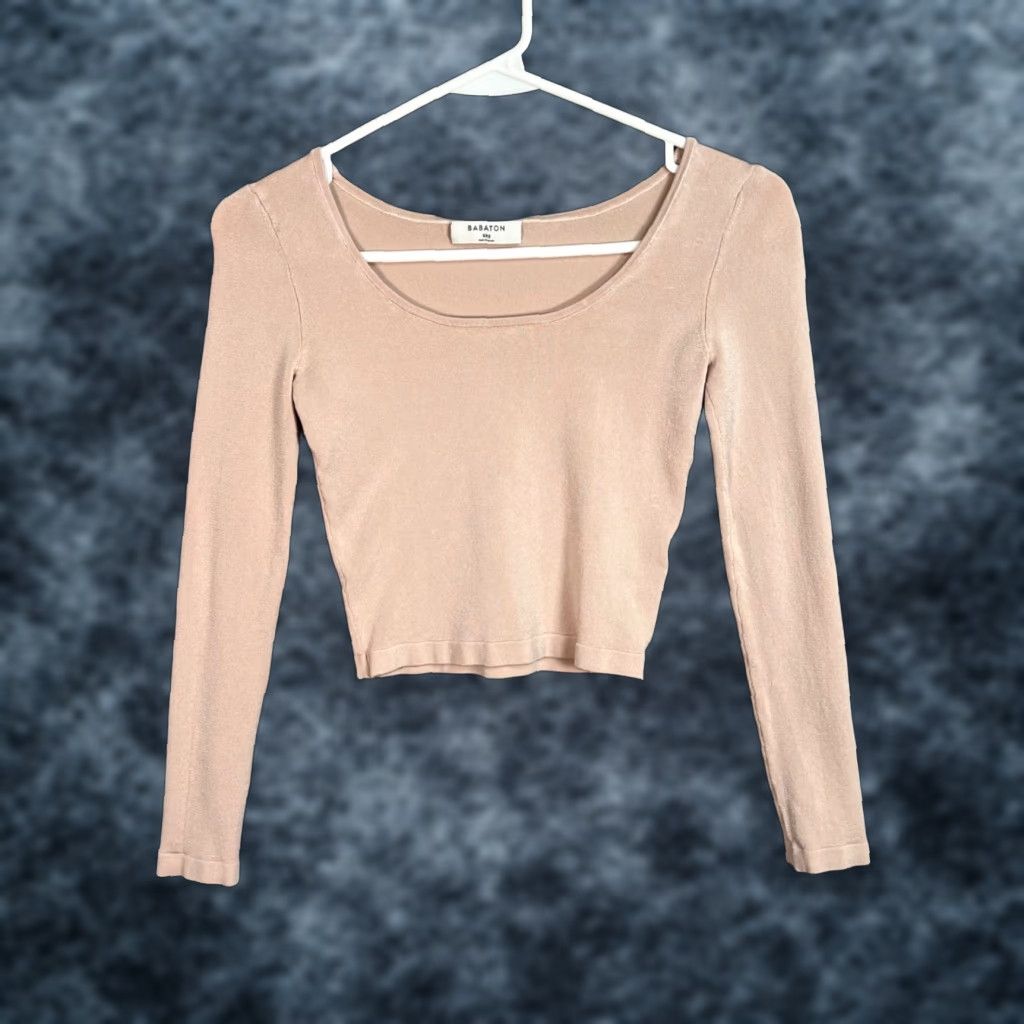 Vintage VINTAGE Babaton Cropped Top Women's Long Sleeve Knit Pink 2XS Casual Spring Summer Fall Size XXS / US 00 / IT 34 - 1 Thumbnail