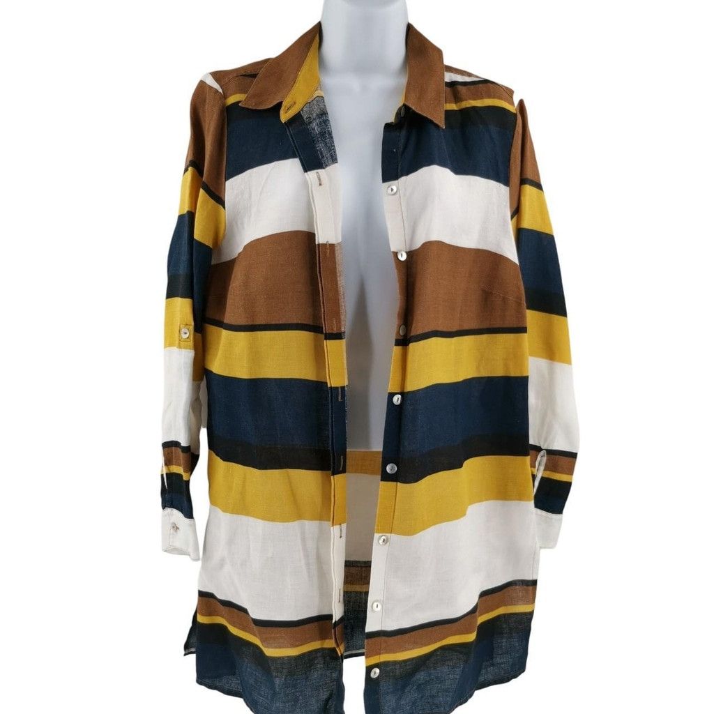 Chicos Chico's Striped Linen Long Sleeve Tunic Top Size XS / US 0-2 / IT 36-38 - 3 Thumbnail