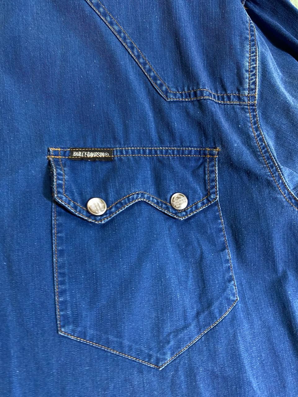 Harley Davidson × Vintage Vintage Y2K Harley Davidson Denim Skull Mechanic Shirt Size US XL / EU 56 / 4 - 18 Thumbnail