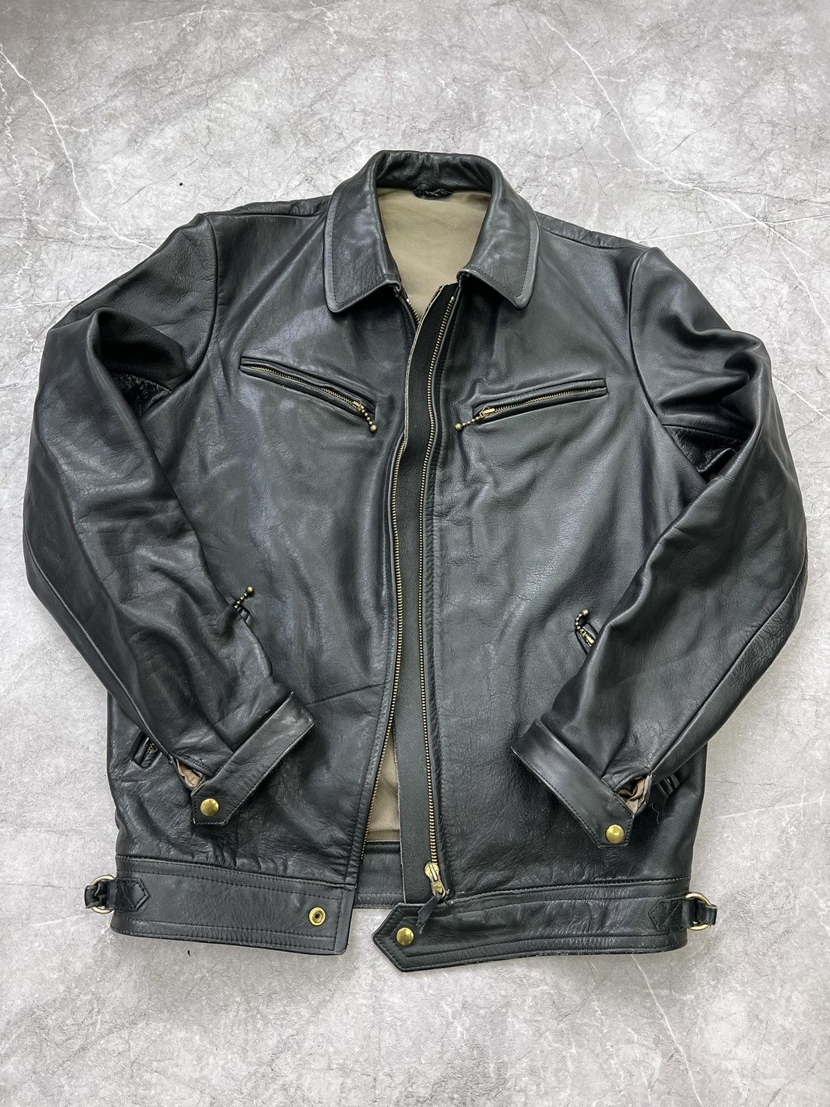 90s PUNK BLACK Real Leather SCHOTT TYPE Jacket AVIATOR