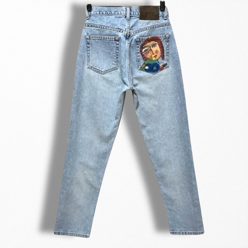 Calvin Klein Calvin Klein Custom Hand Painted Artistic Denim Blue Jeans Size 27" / US 4 / IT 40 - 2 Thumbnail