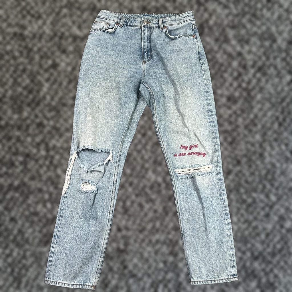 Vintage Monki Jeans Women's 30 Light Wash Blue Denim 5-Pocket Straight Regular Size 30 Womens Size 30" / US 8 / IT 44 - 1 Thumbnail