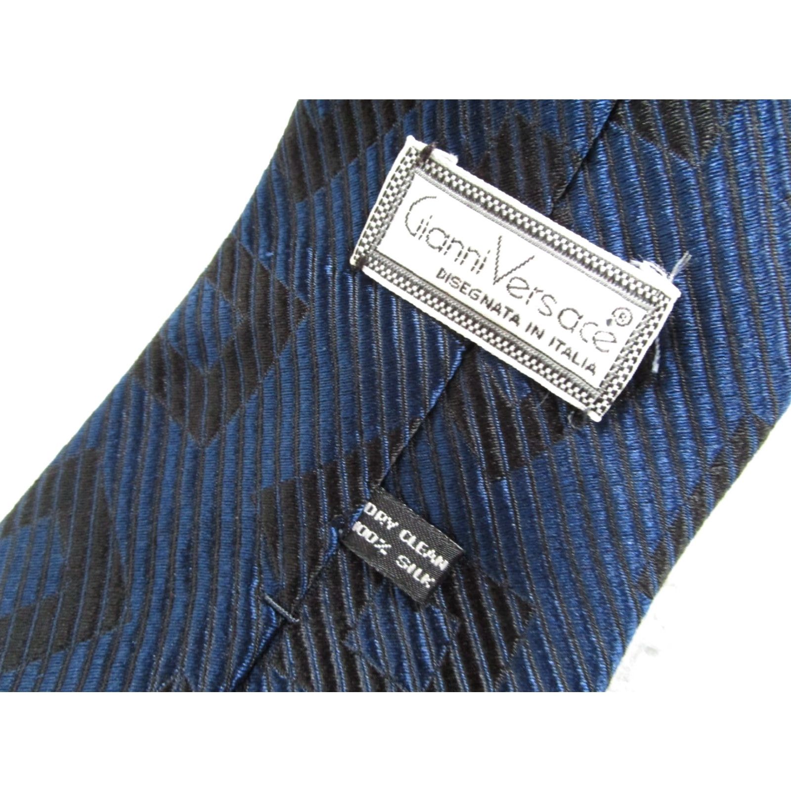 Versace Gianni Versace Neck Tie Mens Blue Silk Geometric Designer Retro Made in Spain One Size Size ONE SIZE - 3 Thumbnail