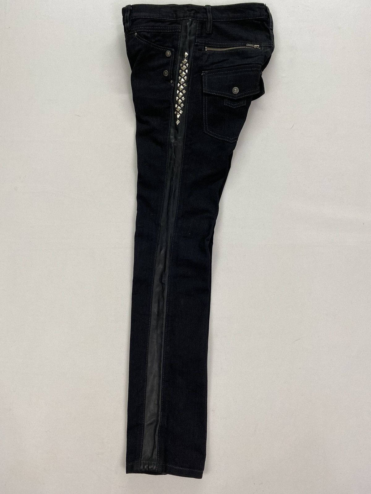 Japanese Brand Mononofu Teru Nakano Leather Side Studded Denim Size US 30 / EU 46 - 13 Thumbnail