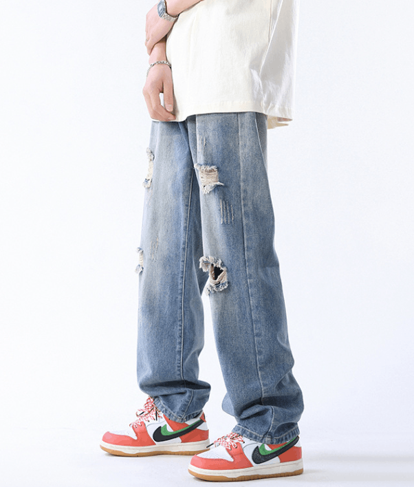 Japanese Brand Men's trendy casual straight high street ripped jeans Size US 32 / EU 48 - 2 Thumbnail