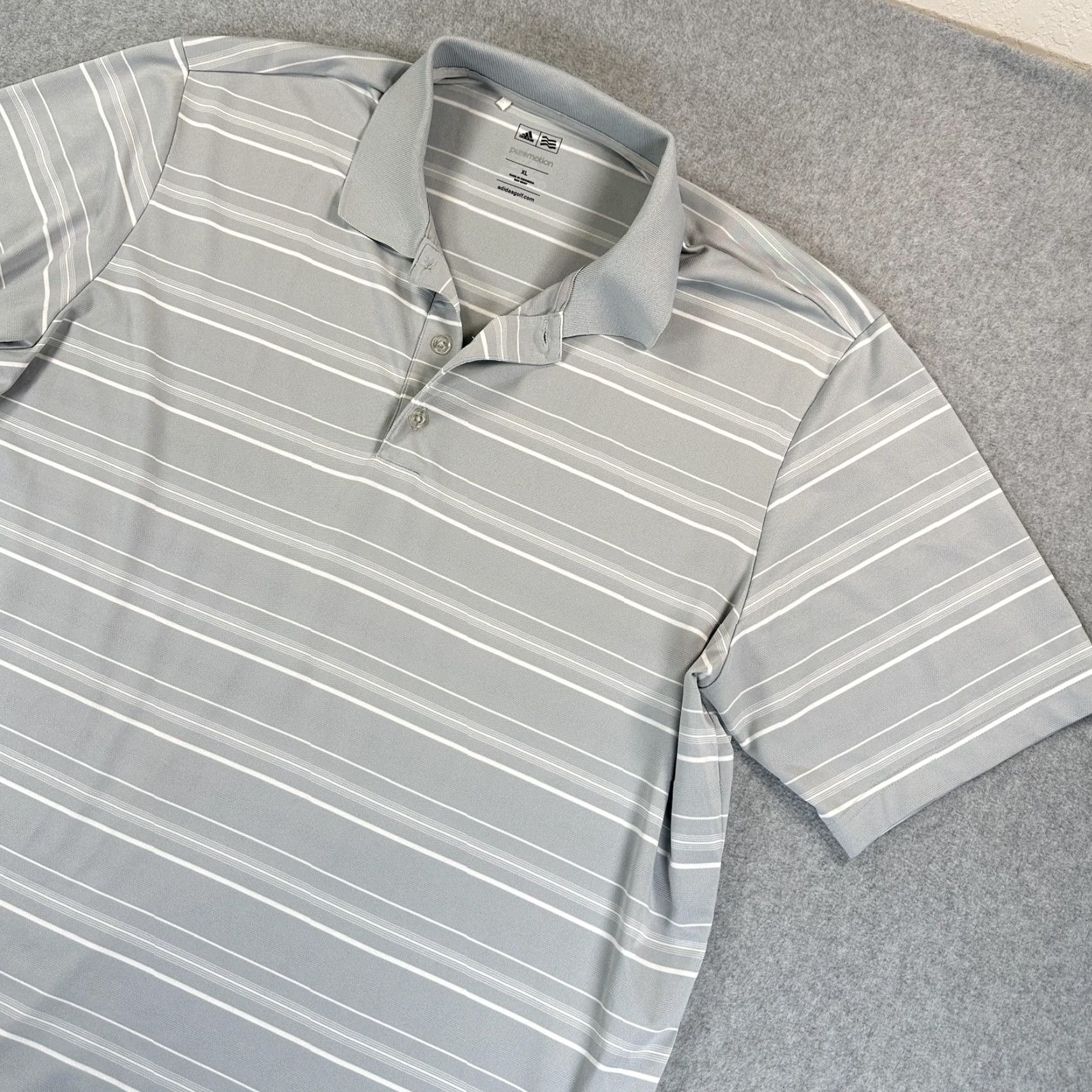 Adidas Adidas Puremotion Polo Shirt Mens XL Gray Striped Golf Performance Short Sleeve Size US XL / EU 56 / 4 - 2 Thumbnail
