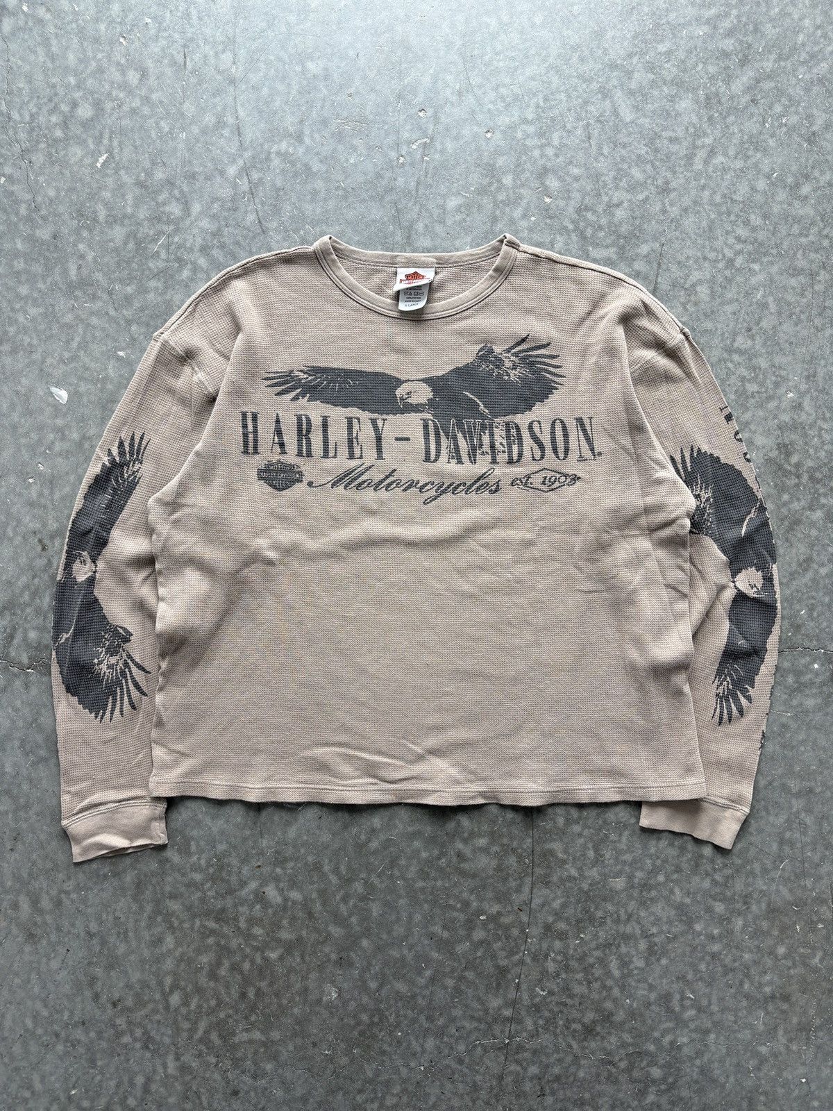 Vintage Y2K Harley Davidson Eagle Thermal Longsleeve Cropped