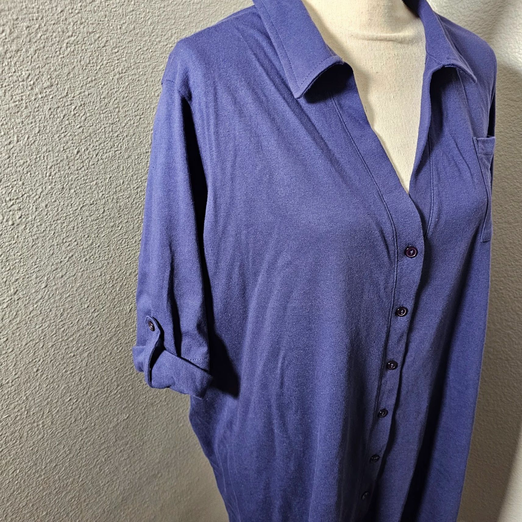 Vintage Only Necessities Women's Button-Down Blouse Shirt 1X Purple 3/4 Sleeve Pocket Casual Polka Dot Image: N/A Size XL / US 12-14 / IT 48-50 - 4 Thumbnail