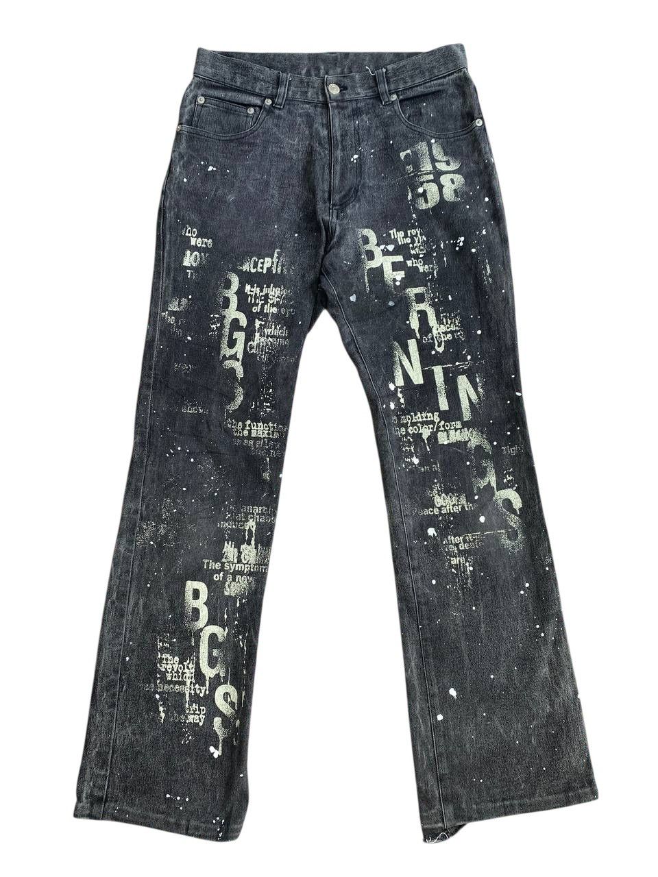 Japanese Brand Y2K 2000’s Berning Sho Paint Splatter Poem Black Denim Size US 29 - 1 Thumbnail