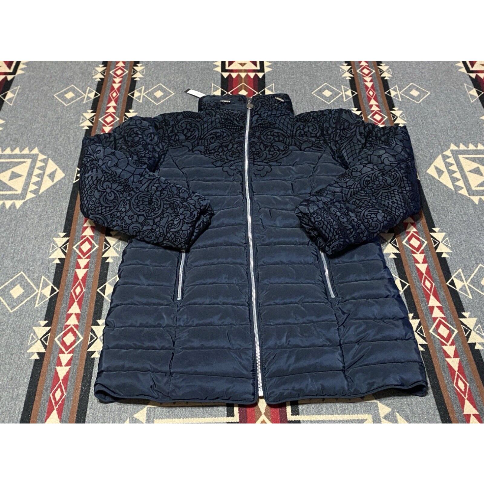 image of Vintage Charlie B Long Quilted Puffer Jacket Womens Embroidered Size M NWT C6097-676A T73 in White