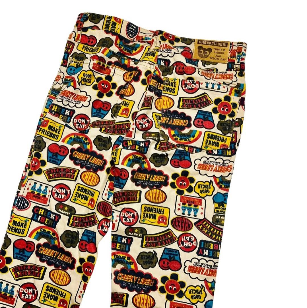 Japanese Brand Vintage Y2K CHEEKYLIBERI Pop Art Emoji AOP Jeans Pants Size 28" / US 6 / IT 42 - 5 Thumbnail