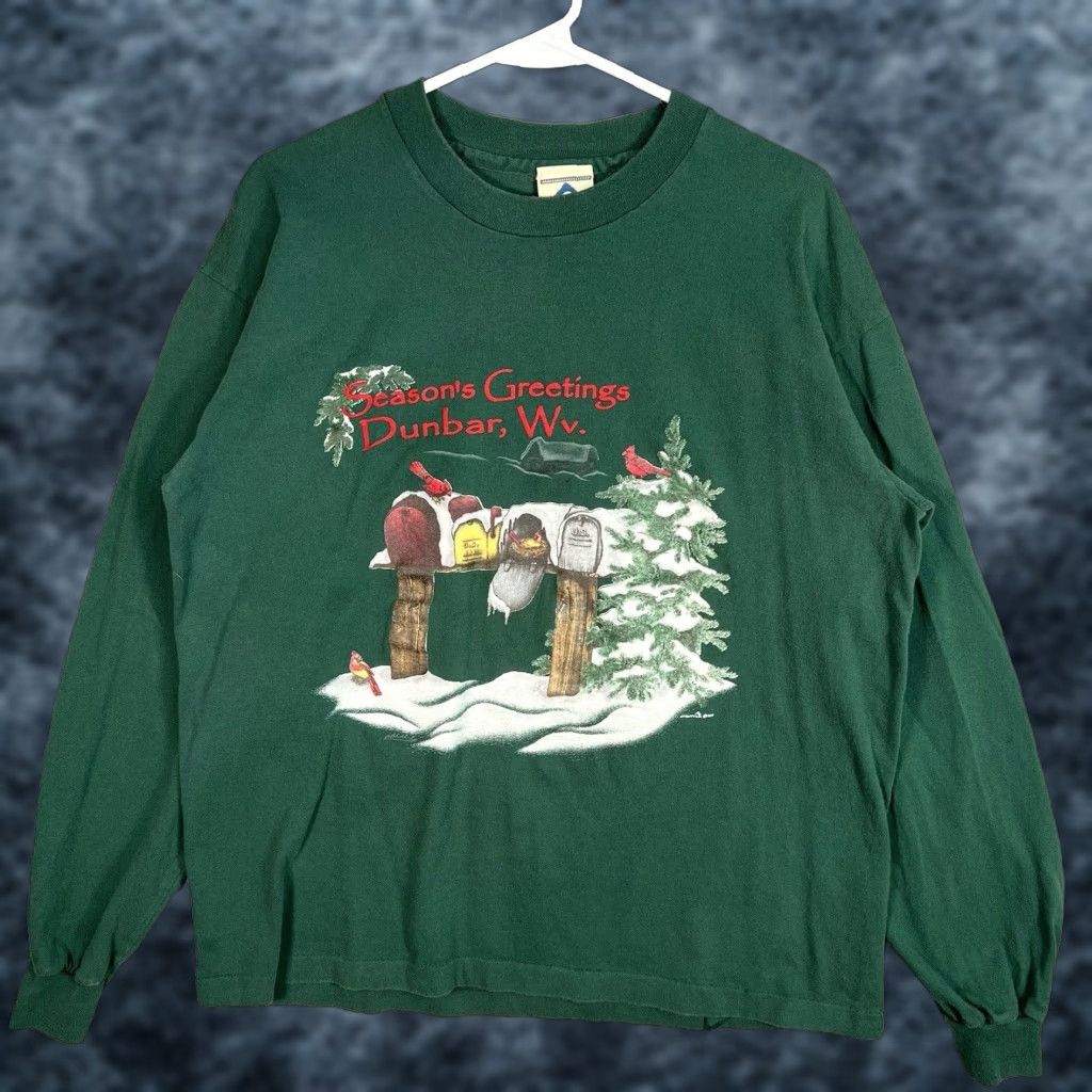 Vintage VINTAGE 1990s Seasons Greetings Dunbar West Virginia Cotton T-Shirt Adult Large Green Men Graphic Tee Sportswear Size US L / EU 52-54 / 3 - 1 Thumbnail