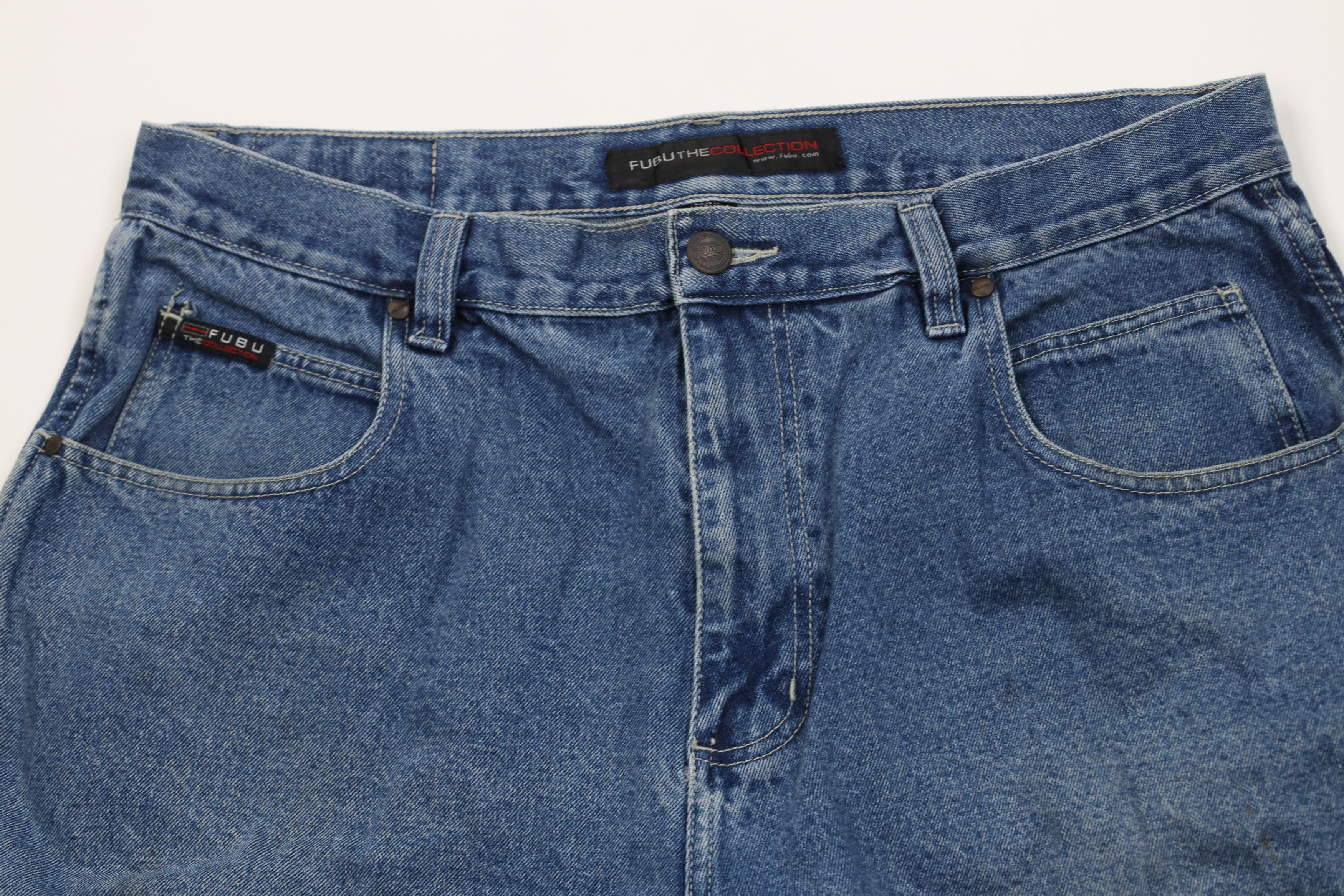Fubu Vintage 90s Y2K FUBU Relaxed Fit Denim Dungaree Shorts Blue Size US 38 / EU 54 - 2 Thumbnail