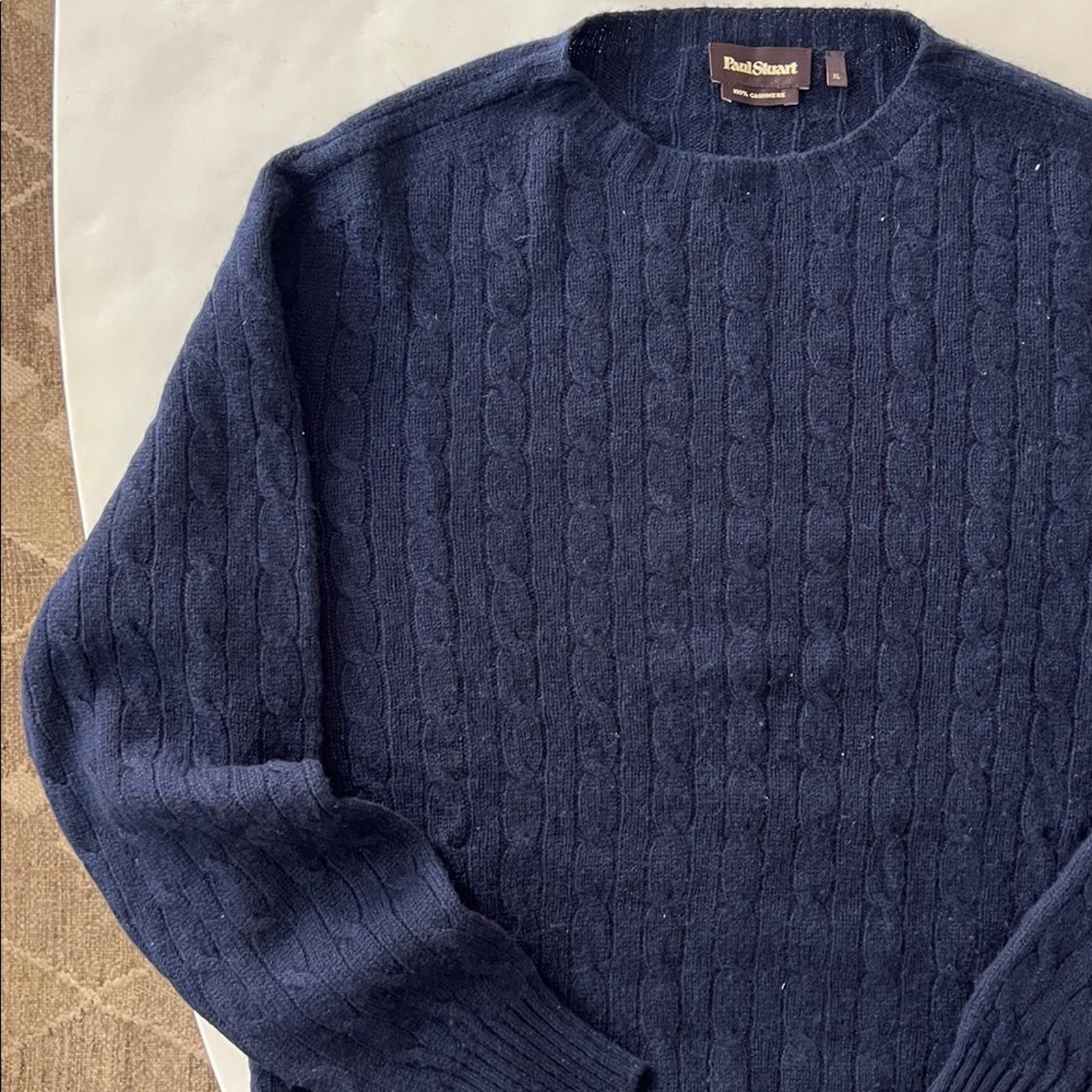 Paul Stuart Paul Stuart 100% Cashmere Cable Knit Blue Crewneck Sweater Size US XL / EU 56 / 4 - 3 Thumbnail