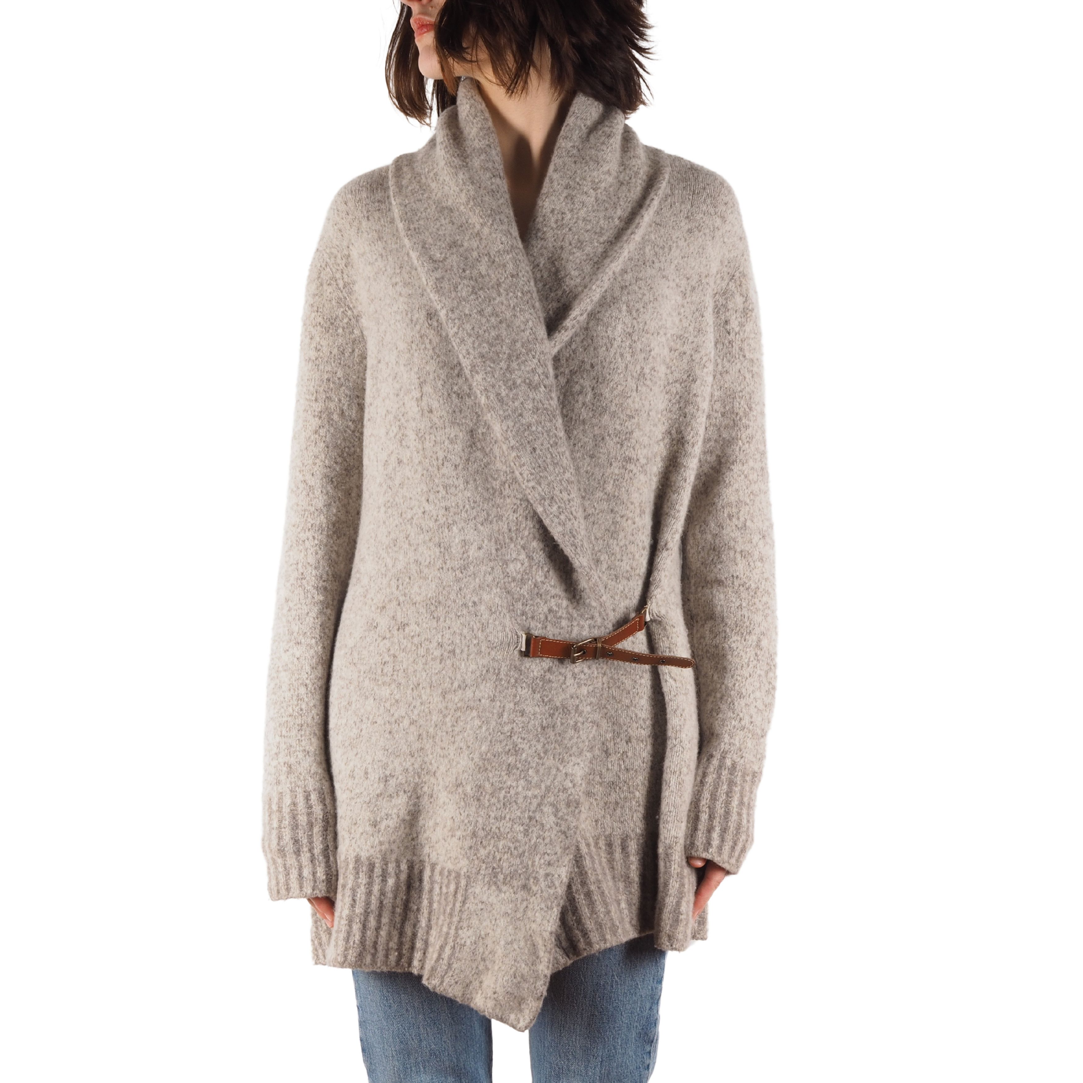 image of Fabiana Filippi Women's Wool Long Belted Sweater Cardigan in Grey (Size Large)