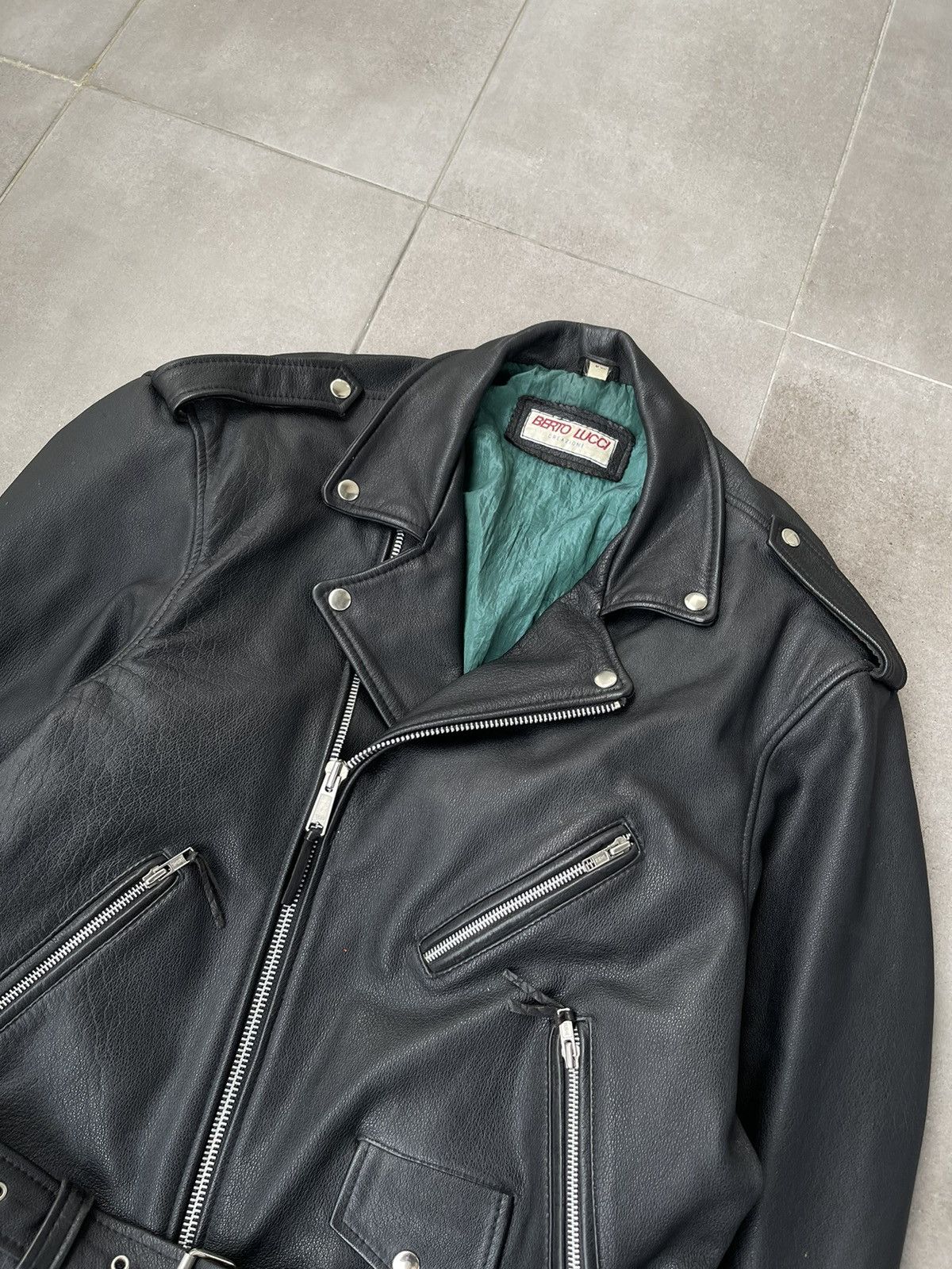 Leather Berto Lucci Biker Belted Moto Racing Black Leather Jacket Size US M / EU 48-50 / 2 - 12 Thumbnail