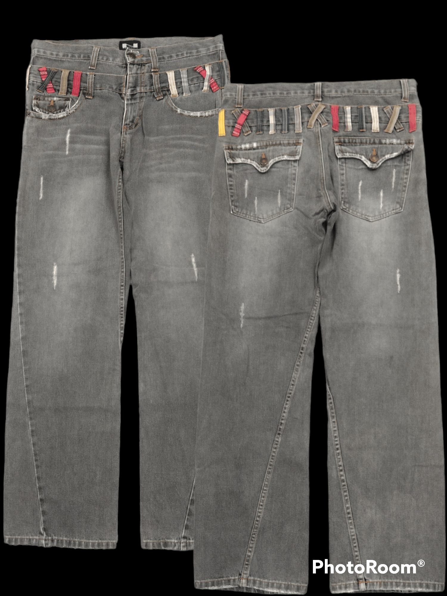 image of Distressed Denim x Hype Sick Faded Grey Twist Double Waist Nylaus Denim Pants, Men's (Size 33)
