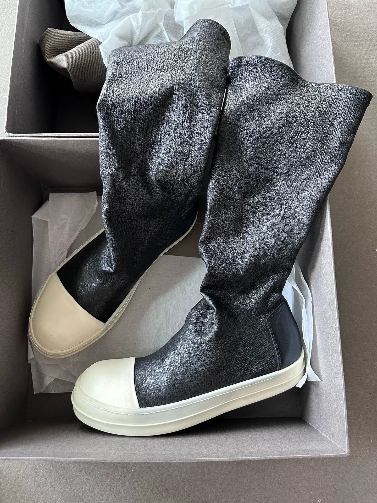 Rick Owens Black Mid-Calf Leather Boots, Men's (Size 8)