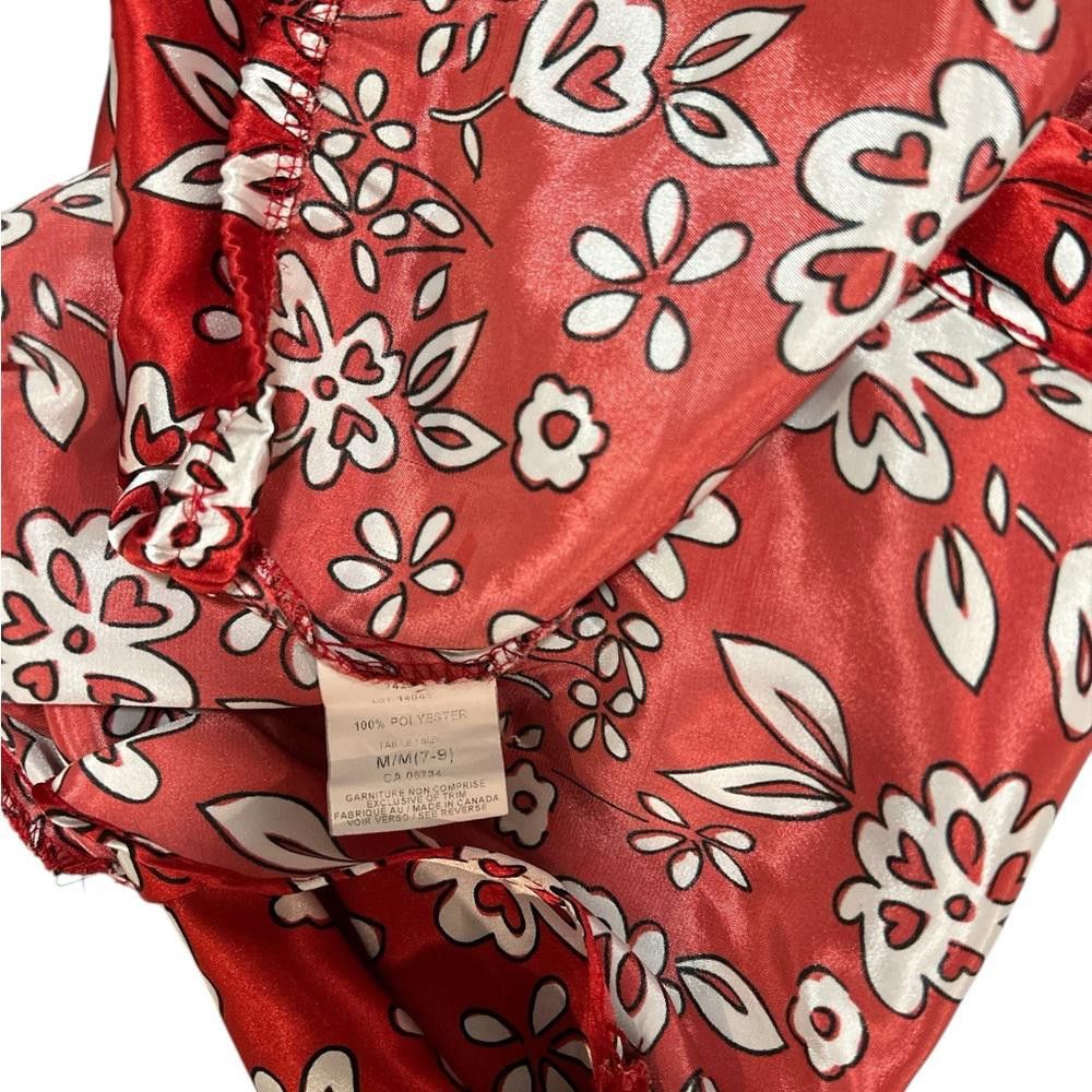 Designer Floral Red Satin Sleepwear Set Size ONE SIZE - 3 Thumbnail