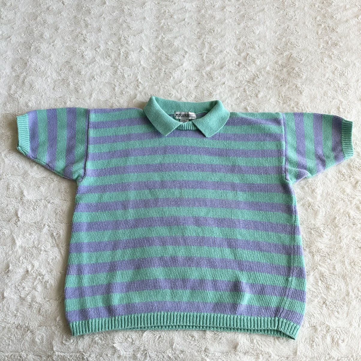 Other Vintage Striped Sweater Womens Large Green Purple Collared Size L / US 10 / IT 46 - 2 Thumbnail