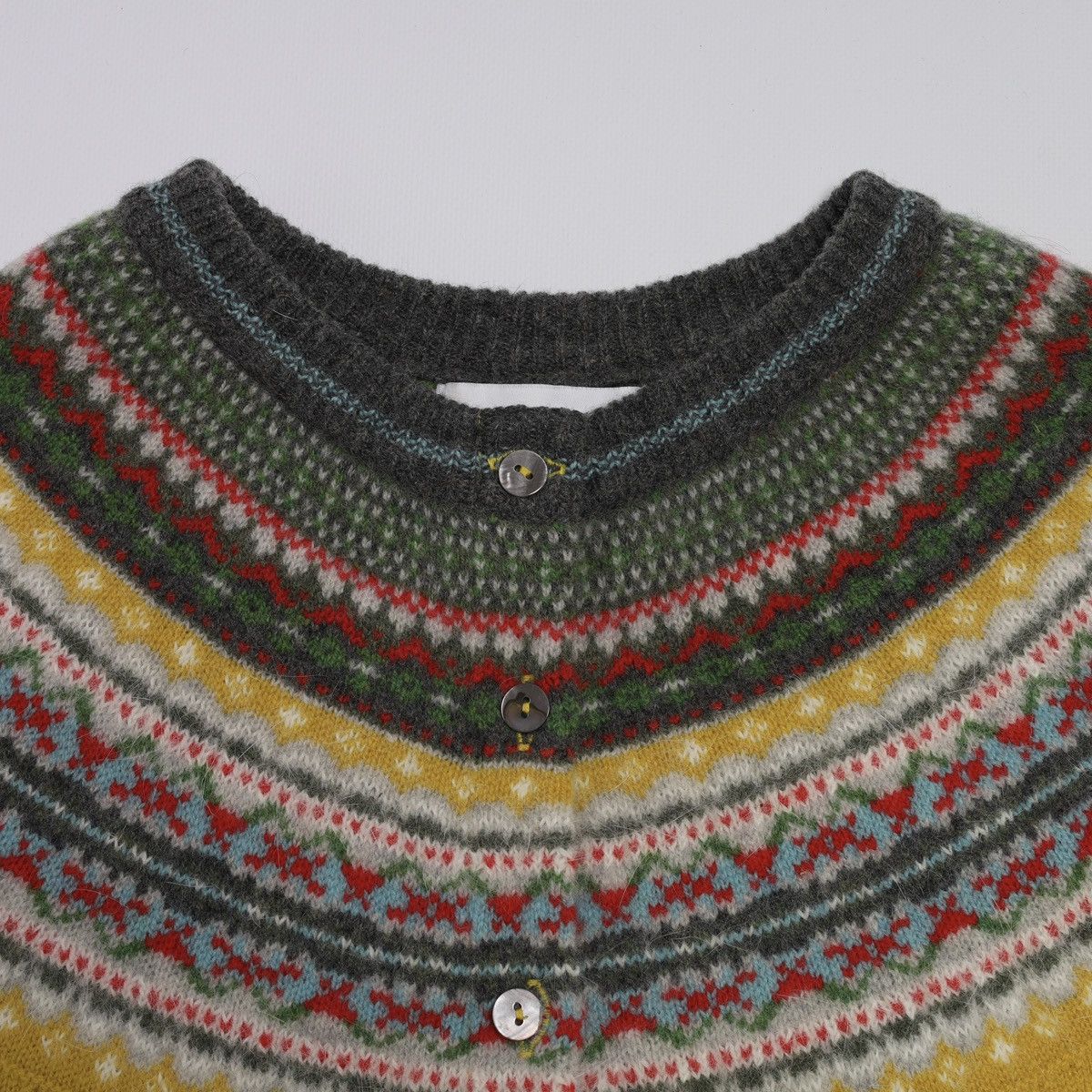 Other Eribe Scotland Fair Isle Pattern Cardigan Sweater Wool Yello Size L / US 10 / IT 46 - 8 Thumbnail