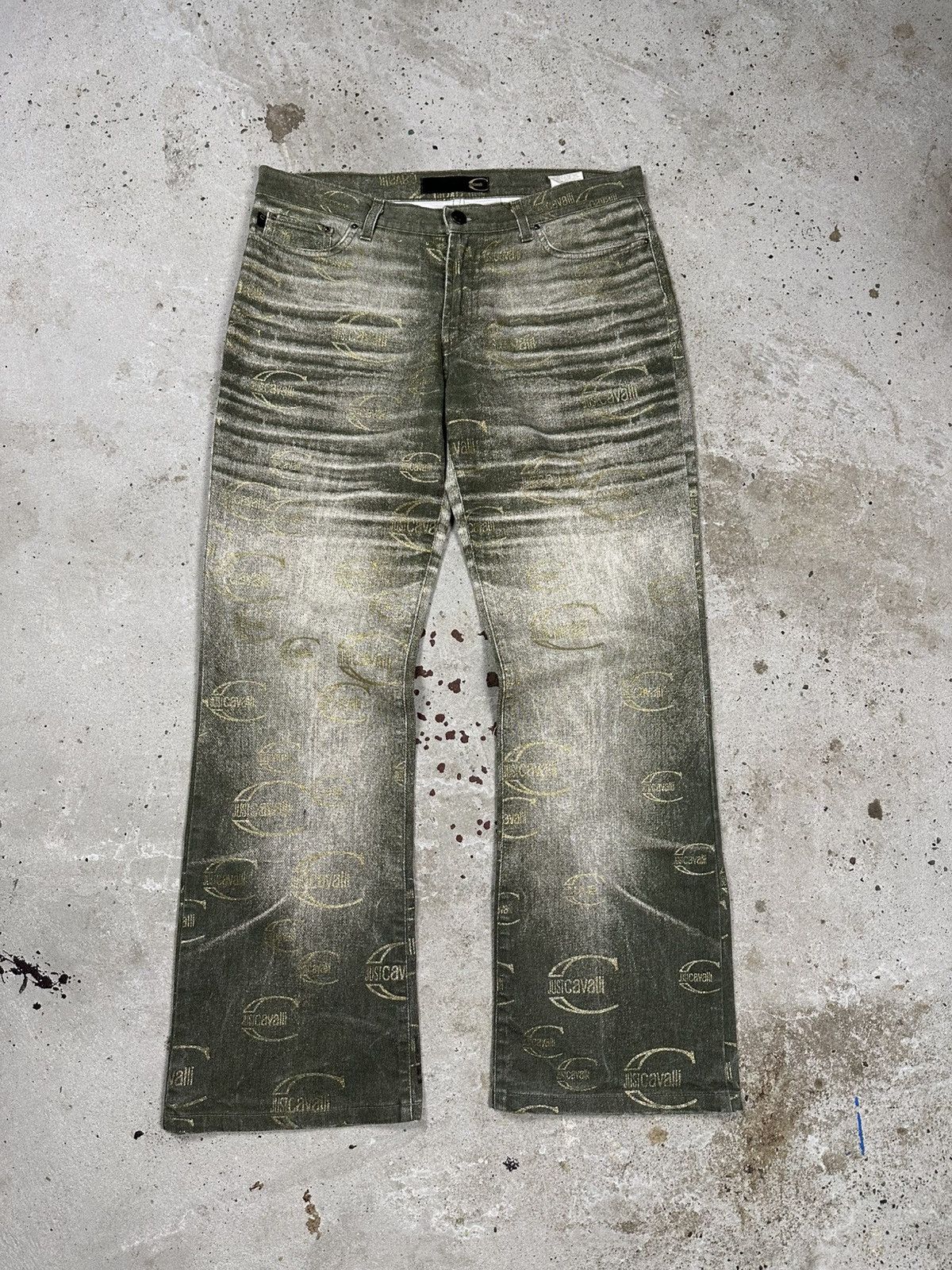 Just Cavalli Vintage 2000s Roberto Just Cavalli Monogram Flare Denim Pant Size 31" - 1 Thumbnail