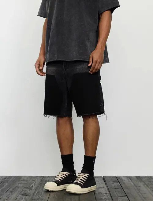 Japanese Brand High street patchwork raw edge logging denim shorts Size US 34 / EU 50 - 1 Thumbnail