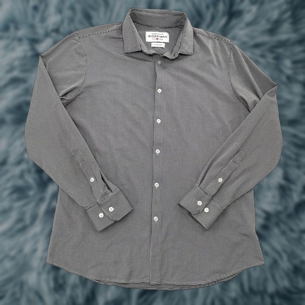 Mizzen+Main Mizzen+Main Shirt Adult Button Up XL Black White Stretch Trim Fit Made American Size US XL / EU 56 / 4 - 1 Thumbnail
