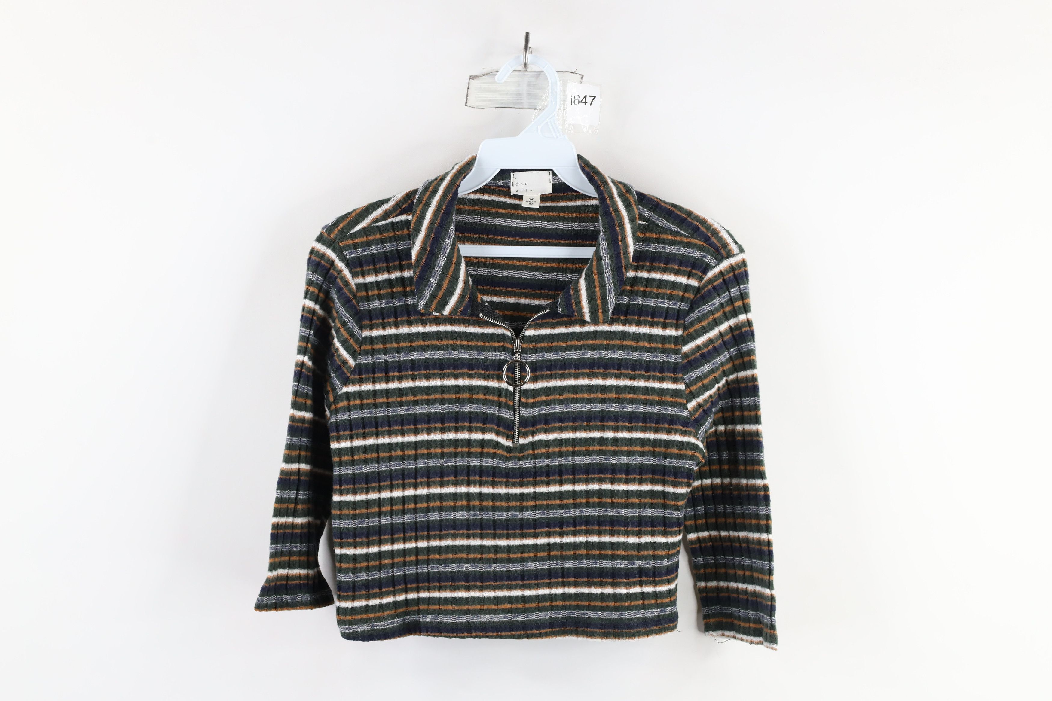Vintage Y2K Streetwear Ribbed Striped Half Zip Cropped Polo Shirt Size M / US 6-8 / IT 42-44 - 1 Thumbnail