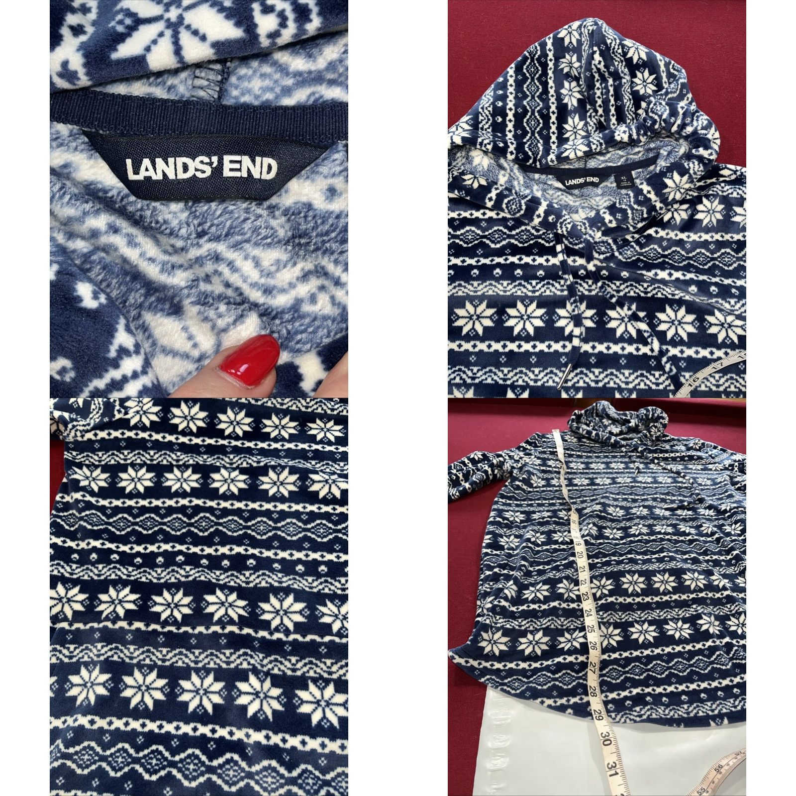 Lands' End Lands’ End Hoodie Women’s XL BLUE white SNOWFLAKE WINTER Fair Isle Big POCKET Size XL / US 12-14 / IT 48-50 - 8 Thumbnail