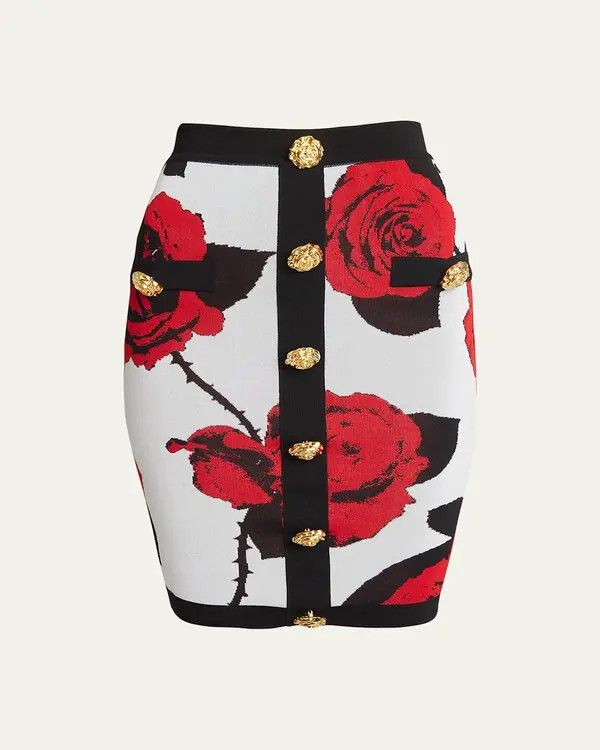 Balmain o1s1wg110825 Floral Jacquard Midi Skirt in Multicolor Size 28" / US 6 / IT 42 - 1 Thumbnail