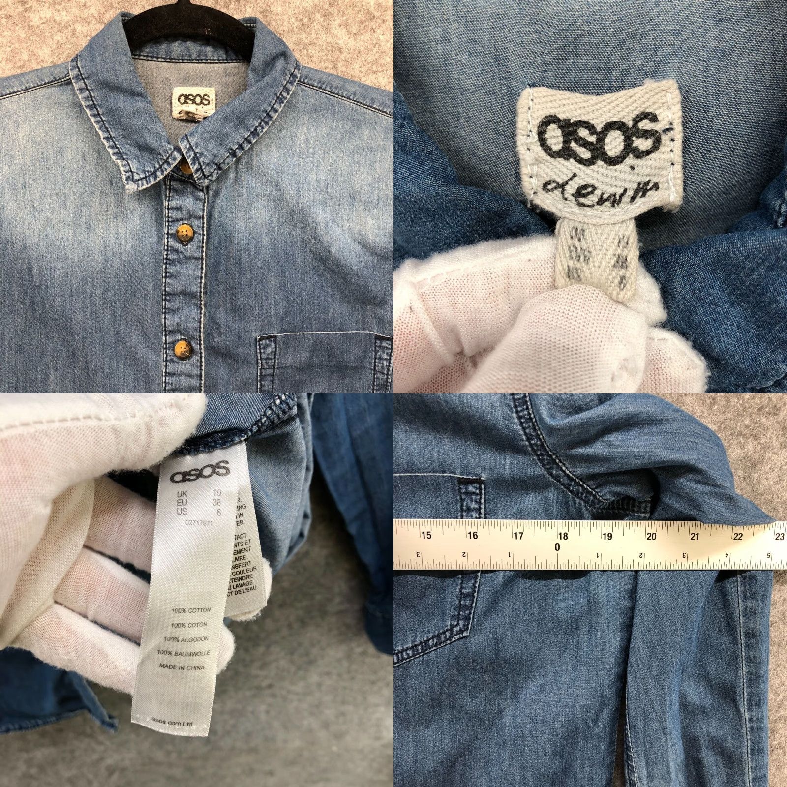 Asos ASOS Chambray Button-Up Shirt Womens Size 6 Blue Long Sleeve Casual Lightweight Denim Western Size M / US 6-8 / IT 42-44 - 8 Thumbnail