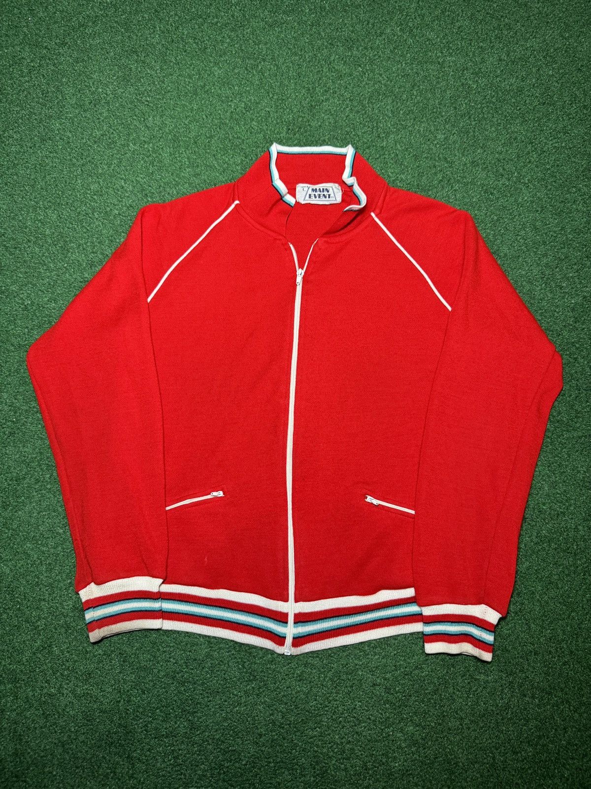 Vintage Vintage Track Jacket Full Zip 70s Retro Red Lrg Sweatshirt Size L / US 10 / IT 46 - 1 Thumbnail