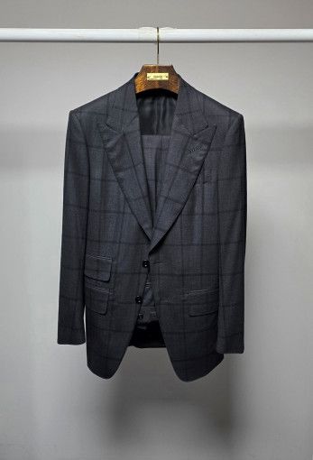 Tom Ford o1sm1stk0824 Atticus Windowpane Two Piece Suit in Dark Grey Size US M / EU 48-50 / 2 - 1 Thumbnail