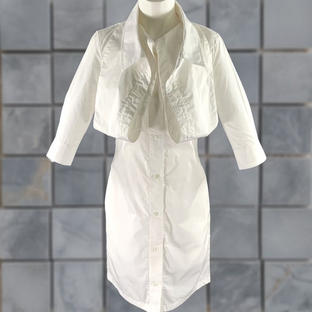 Lourdes LOURDES Size S White Cotton Button Up Knee-Length Dress Size S / US 4 / IT 40 - 1 Thumbnail