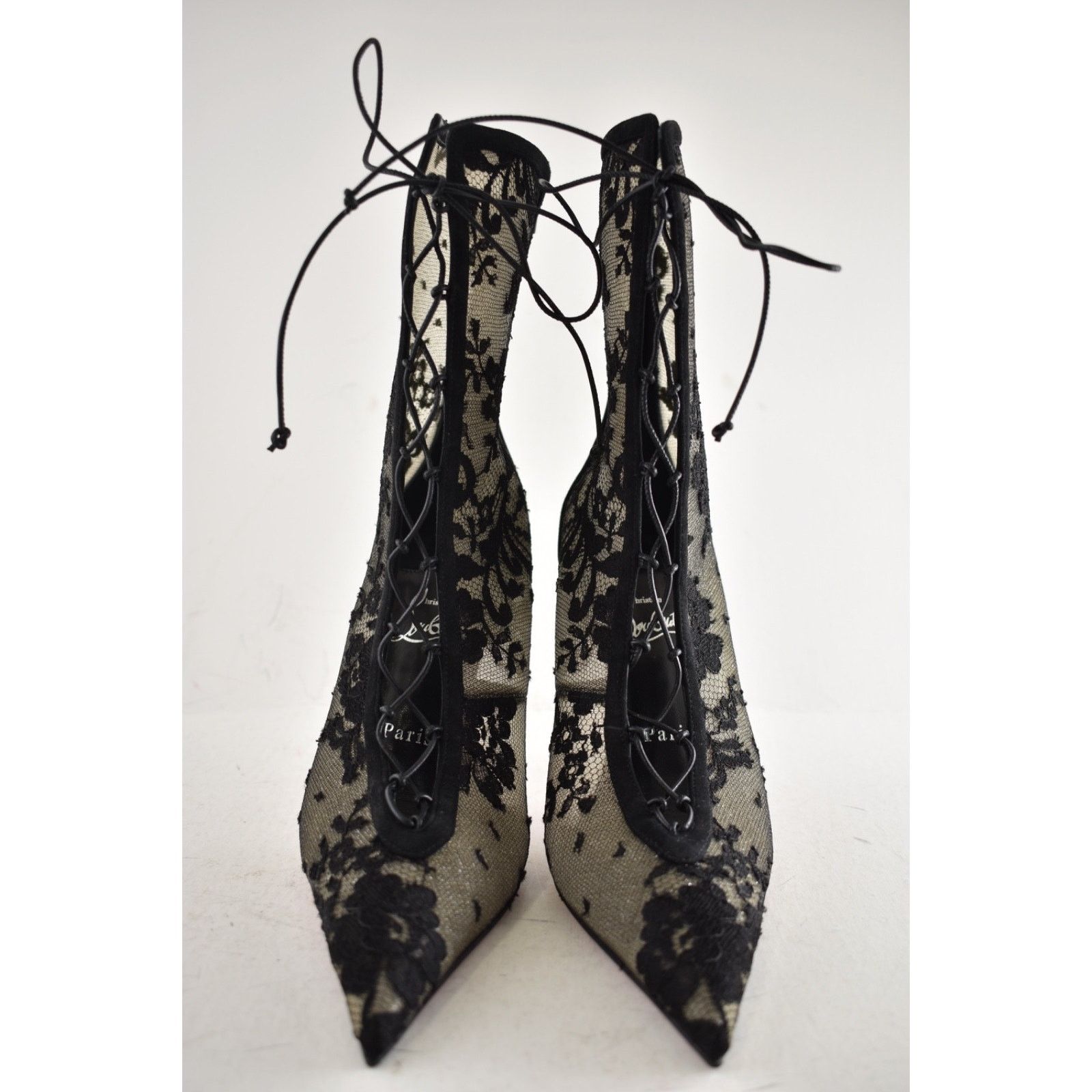 Christian Louboutin Christian Louboutin KM Lace Booty 100 Black Mesh Ankle 38.5 Size US 8.5 / IT 38.5 - 12 Thumbnail