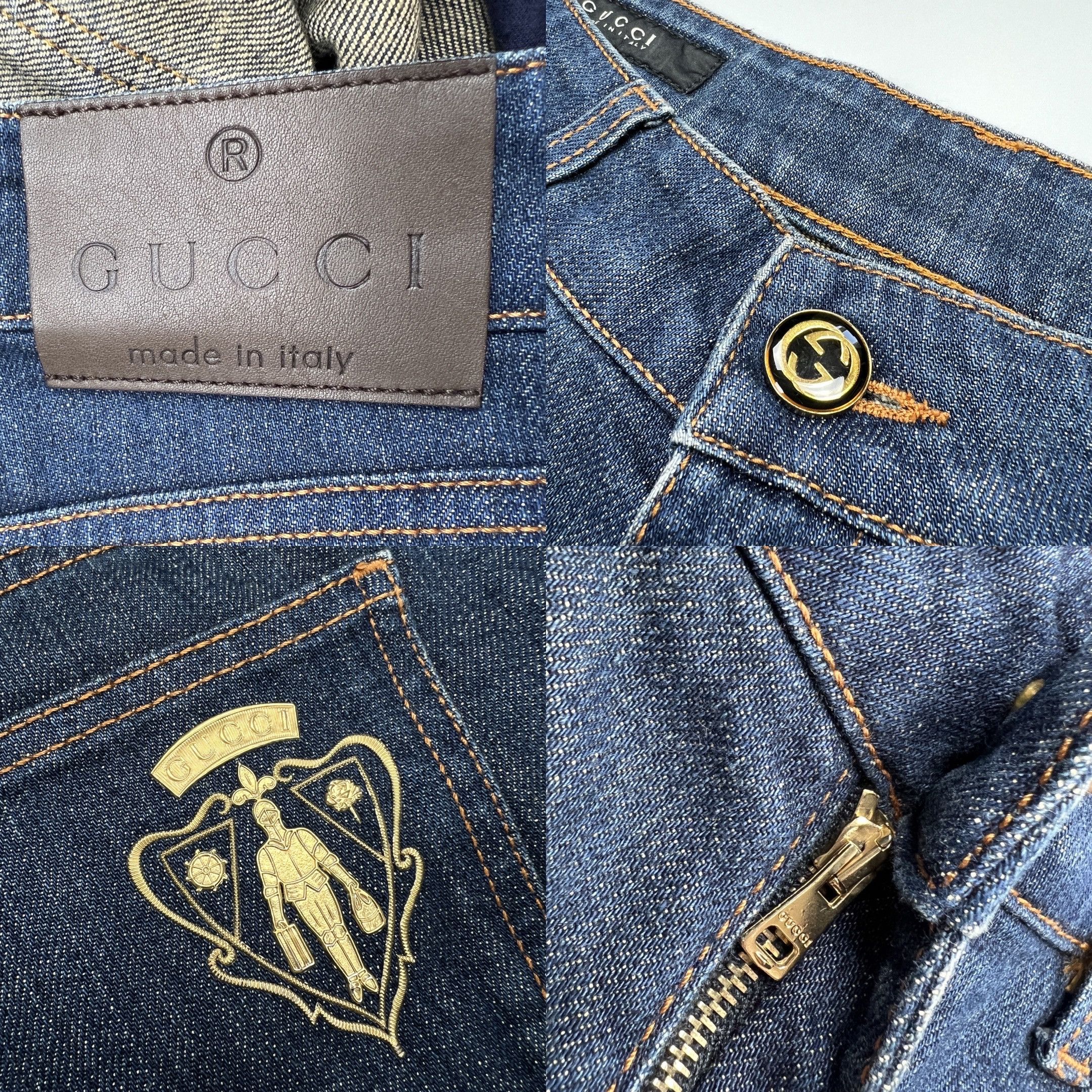 Gucci × Vintage 2009 Gucci Blue Embroidered Flared Bootcut Denim Pants Size 27" / US 4 / IT 40 - 7 Thumbnail