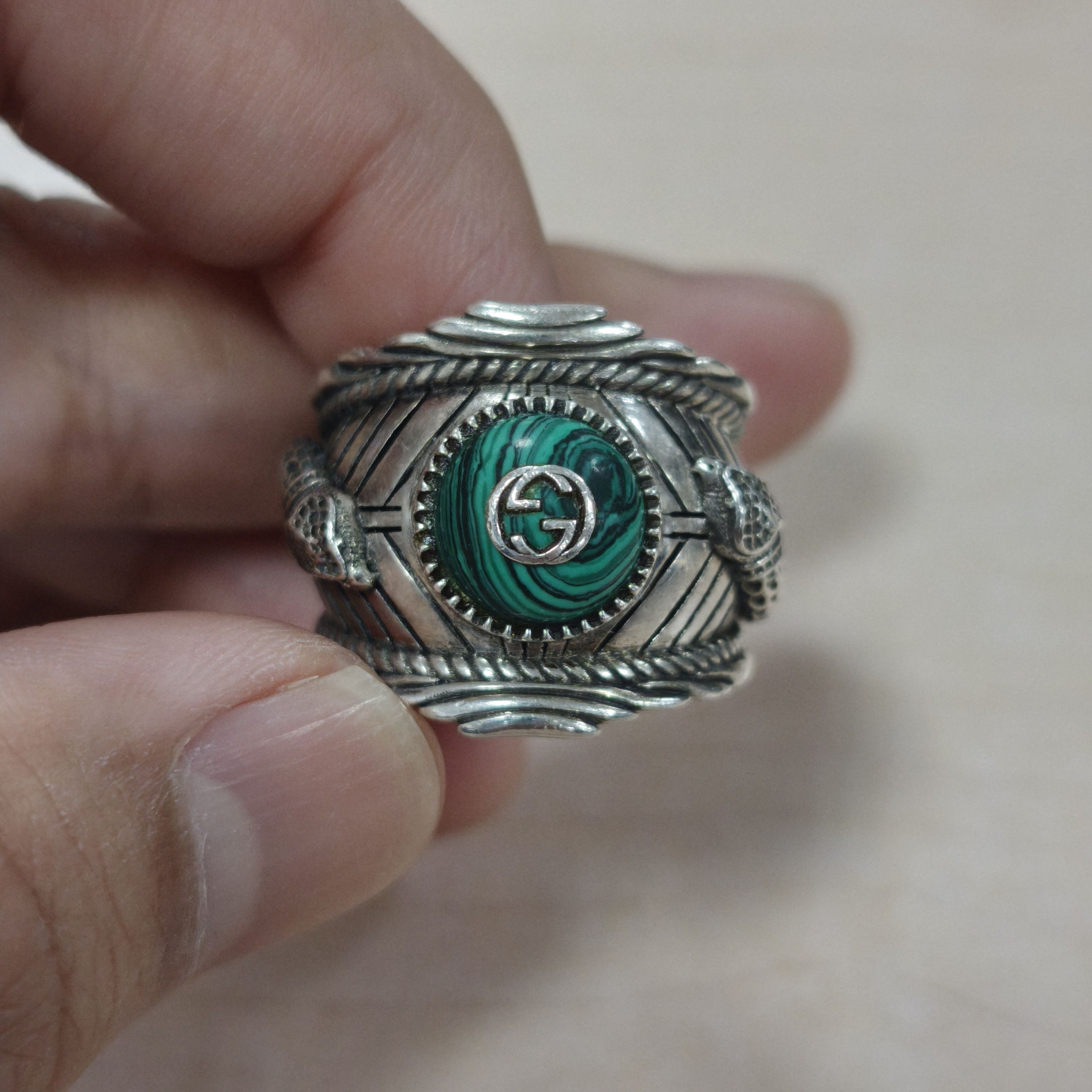 Gucci GUCCI Garden Ag925 Silver Snake Green Stone Ring Grailed