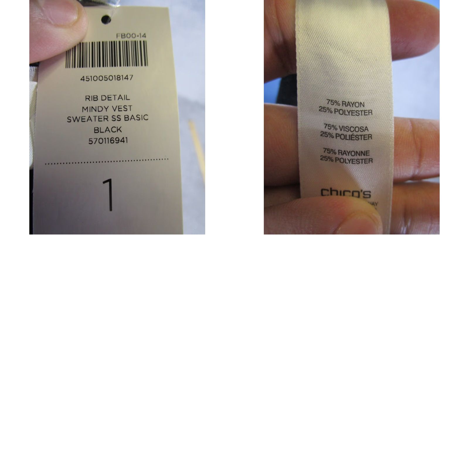 Vintage Chico'S Mindy Vest 1 Rib Detail Womens Sweater Black NEW Size XS / US 0-2 / IT 36-38 - 8 Thumbnail