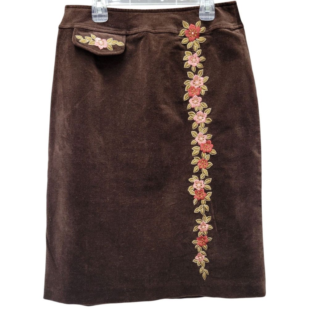 Harold Boots Harolds Women's Light-Corduroy Floral Pencil Brown Skirt 4 Size 27" / US 4 / IT 40 - 2 Thumbnail