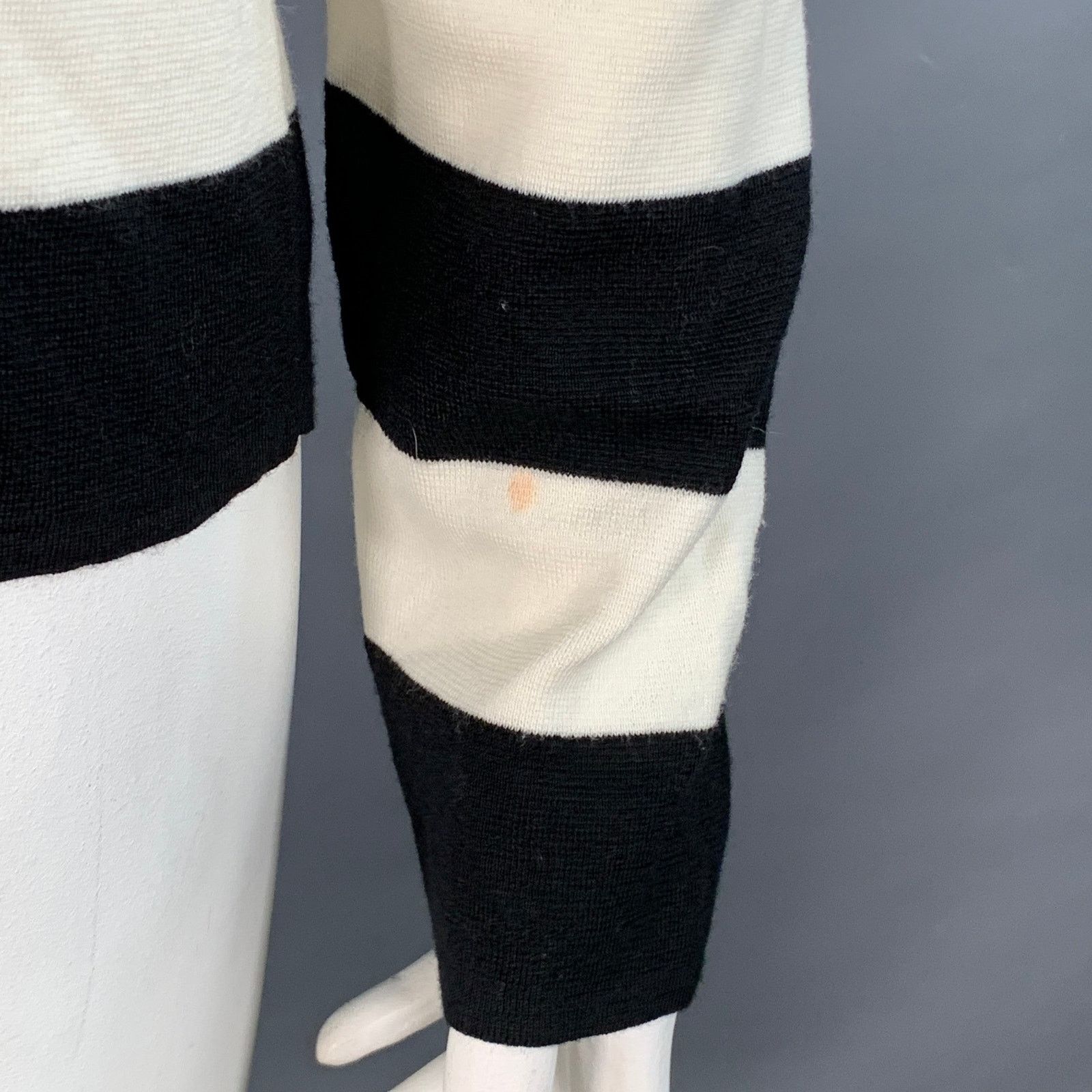 Max Mara MAX MARA White Black Virgin Wool Stripe Crew Neck Pullover Size L / US 10 / IT 46 - 4 Thumbnail