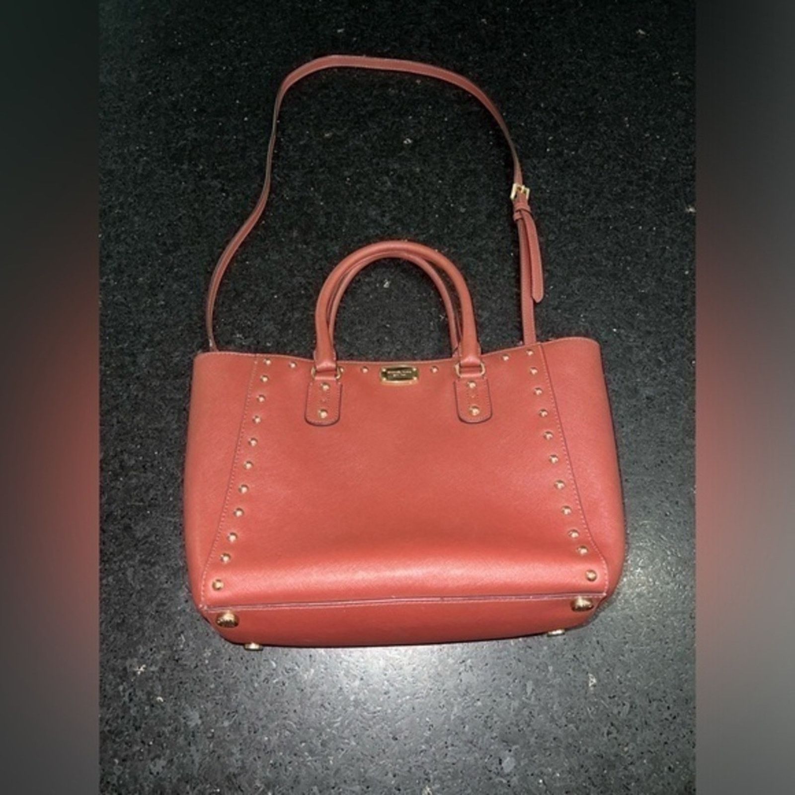 Michael Kors MICHAEL KORS Selma BROWN WINE RED Studded Saffiano Bag Size ONE SIZE - 3 Thumbnail