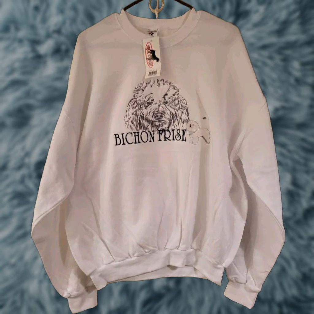 Jerzees VINTAGE Jerzees Sweatshirt Unisex Adults XL White Bichon Frise Dog Graphic Print Crewneck Pullover NWT NEW GR8 Dogs Size US XL / EU 56 / 4 - 1 Thumbnail