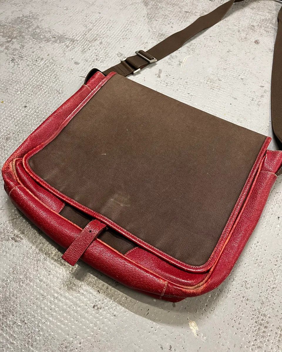 Prada Prada Brown Canvas Red Leather Messenger Bag Size ONE SIZE - 4 Thumbnail