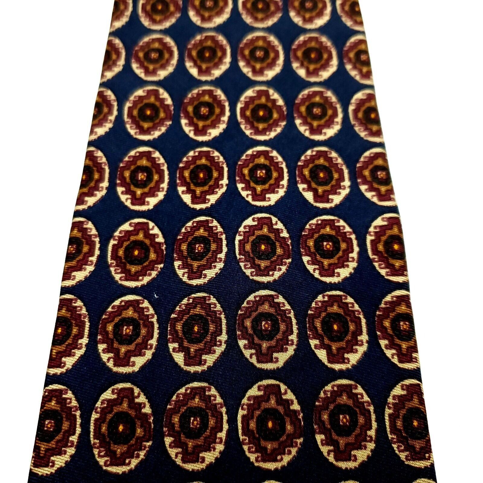 Vintage Land's End Silk Tie Print Blue Geometric Long Size ONE SIZE - 2 Thumbnail