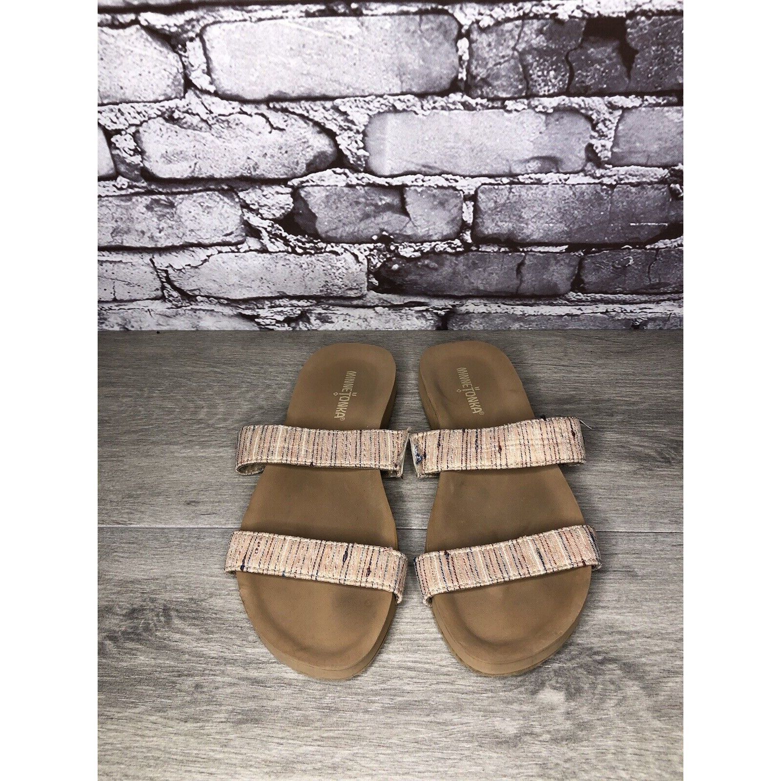 Minnetonka Minnetonka 532288 Pink Fabric Striped Casual Slides Sandals Size US 7 / IT 37 - 17 Thumbnail