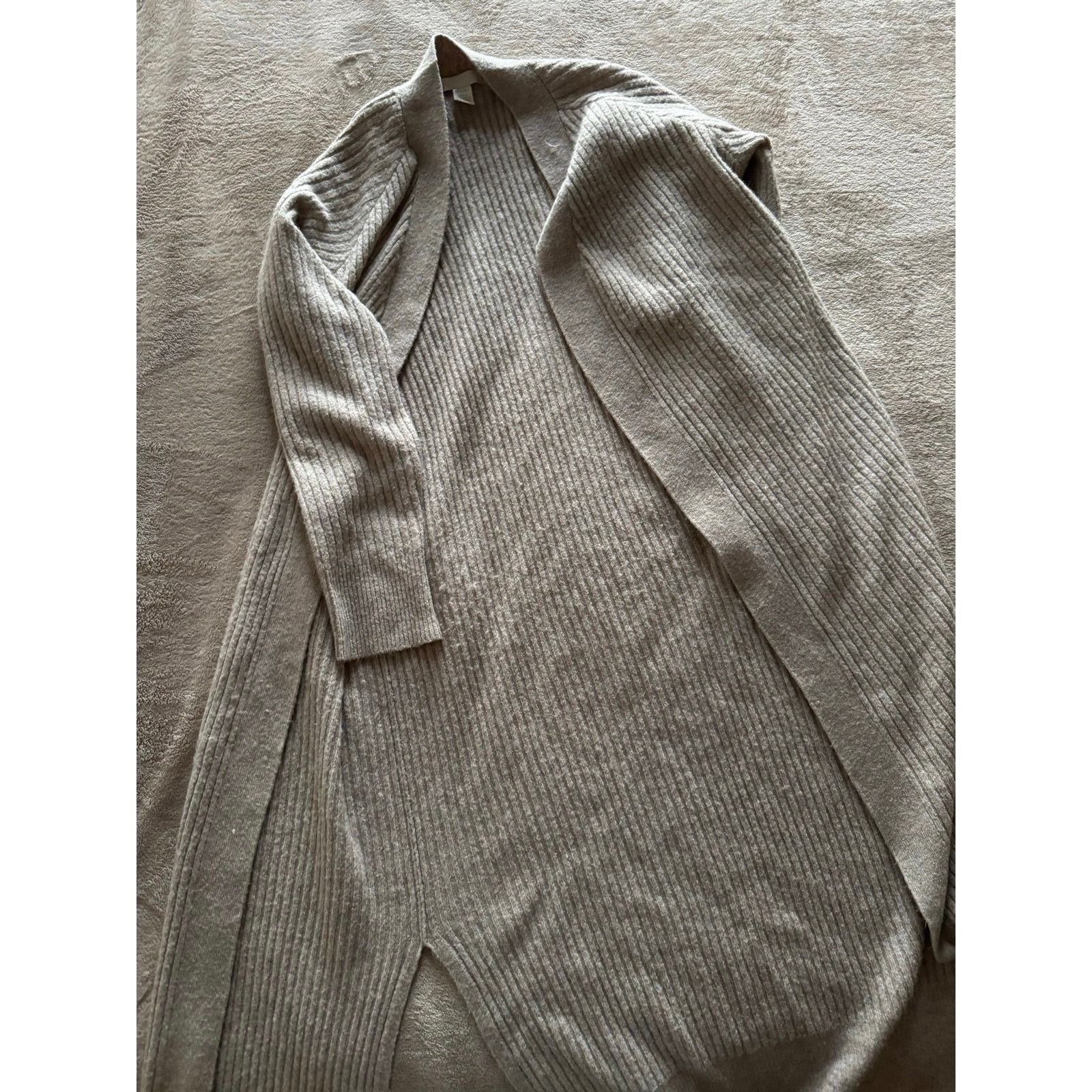 H&M Ribbed Knit Duster Cardigan XS Sage Taupe Open Front Belted Size S / US 4 / IT 40 - 2 Thumbnail