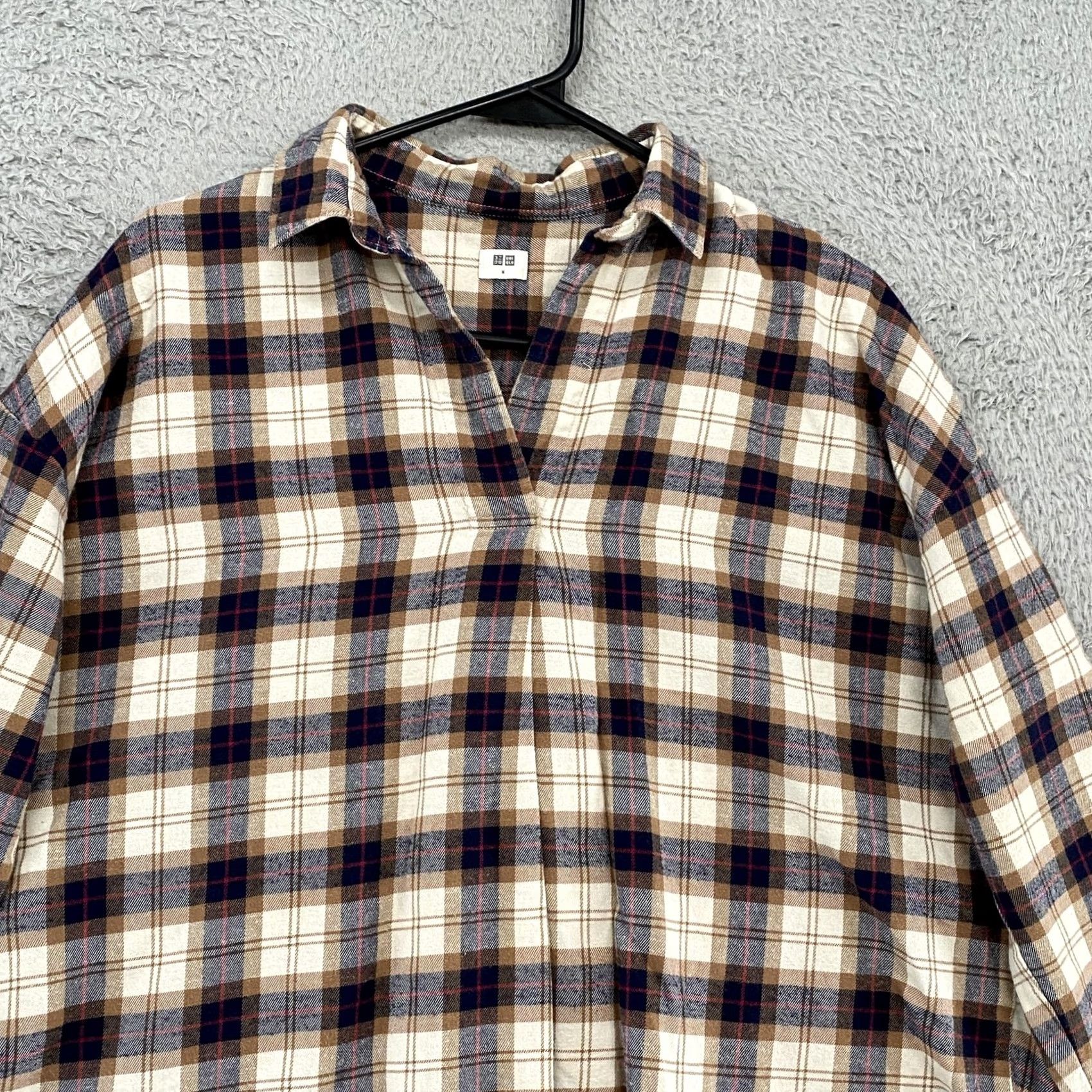 Uniqlo VINTAGE Uniqlo Popover Top Brown Plaid Cropped Cotton Womens Medium Shirt Size M / US 6-8 / IT 42-44 - 2 Thumbnail