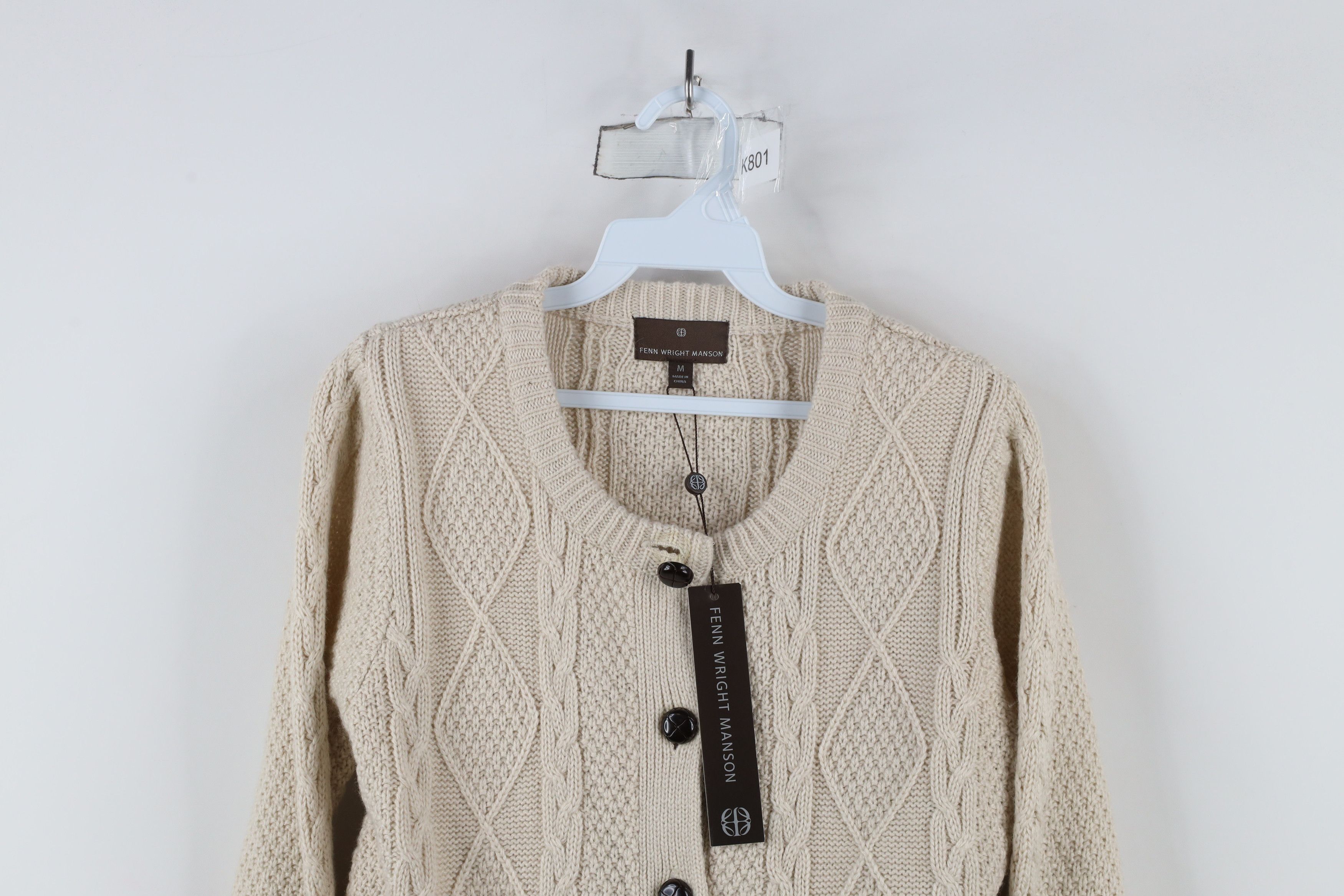 Vintage NOS Vintage Fisherman Knit Elbow Patch Cardigan Sweater Size M / US 6-8 / IT 42-44 - 2 Thumbnail